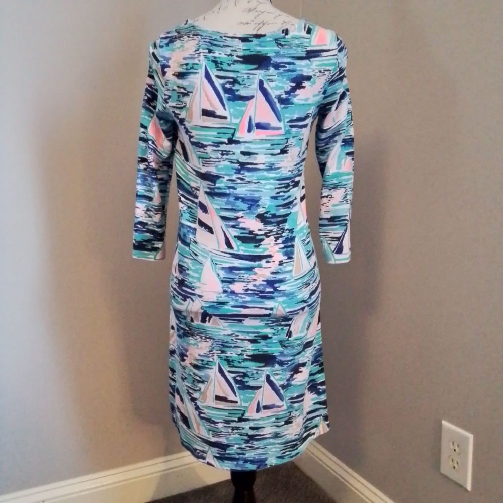 Lilly Pulitzer Tammy UPF 50+ Pier Pressure Print 3/4 Sleeve Dress Multicolor  XS - Picture 10 of 12